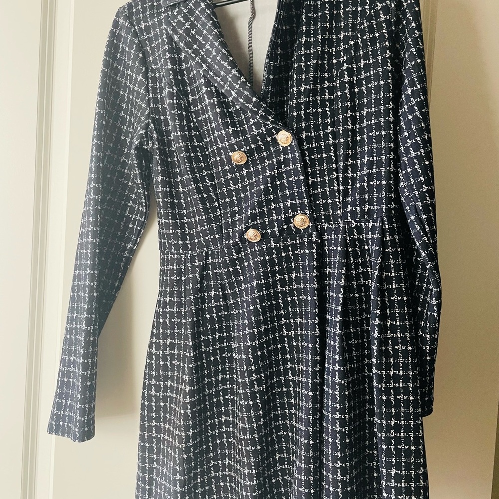 Elegant Black and White Tweed Dress